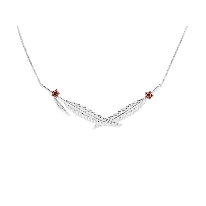 Elements Silver And Rose Gold Plated Flower And Leaves Necklace - F6826