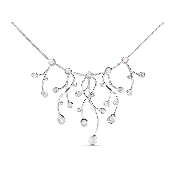 Elements Silver Pearl And Cubic Zirconia Necklace - F6831