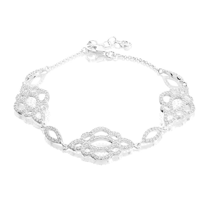 Elements Silver Cubic Zirconia Lace Effect Bracelet - F6838