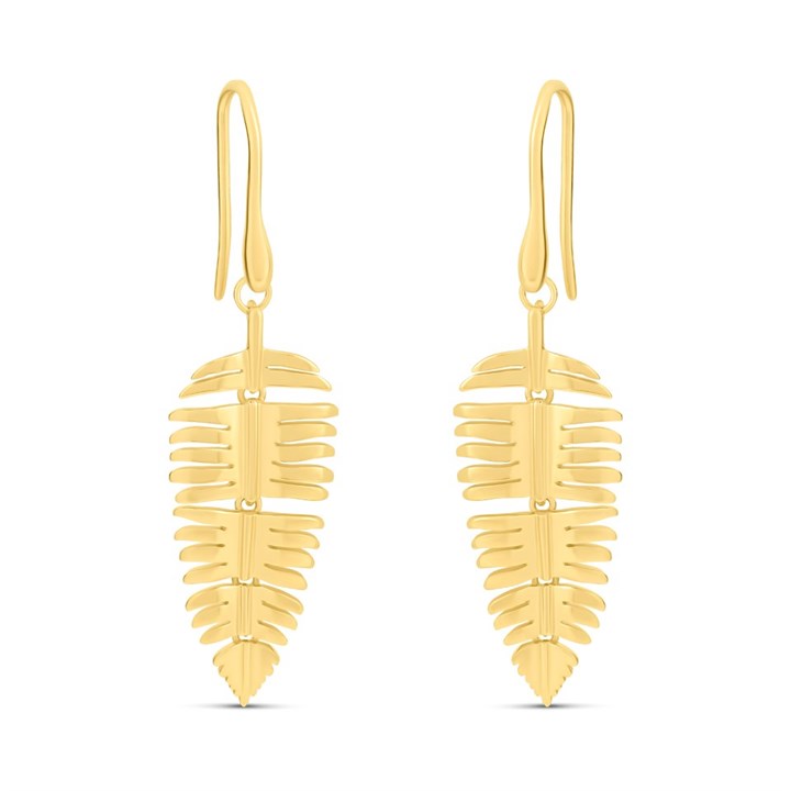 Elements Silver Gold Plated Palm Leaf Drop Earrings E6087 - F6896