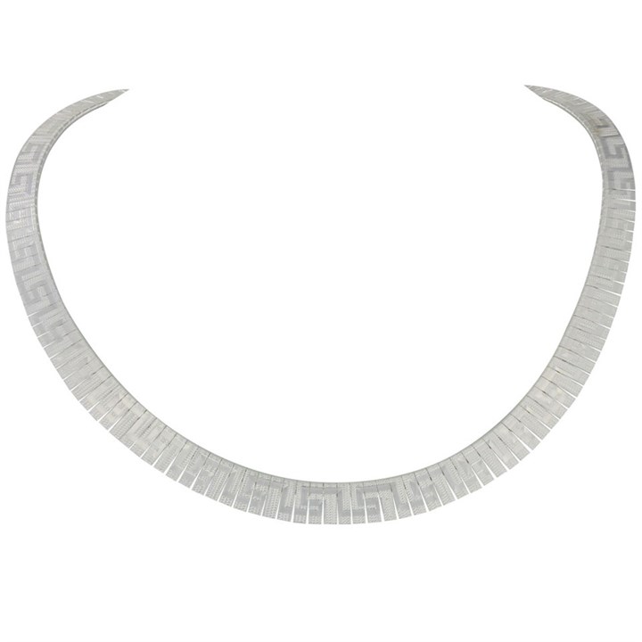 Silver Greek Pattern Collar Necklet - 17in - F8913