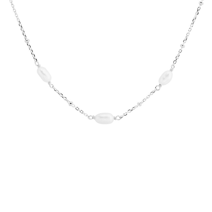 Silver Cultured Freshwater Pearl Station Necklace - F9513
