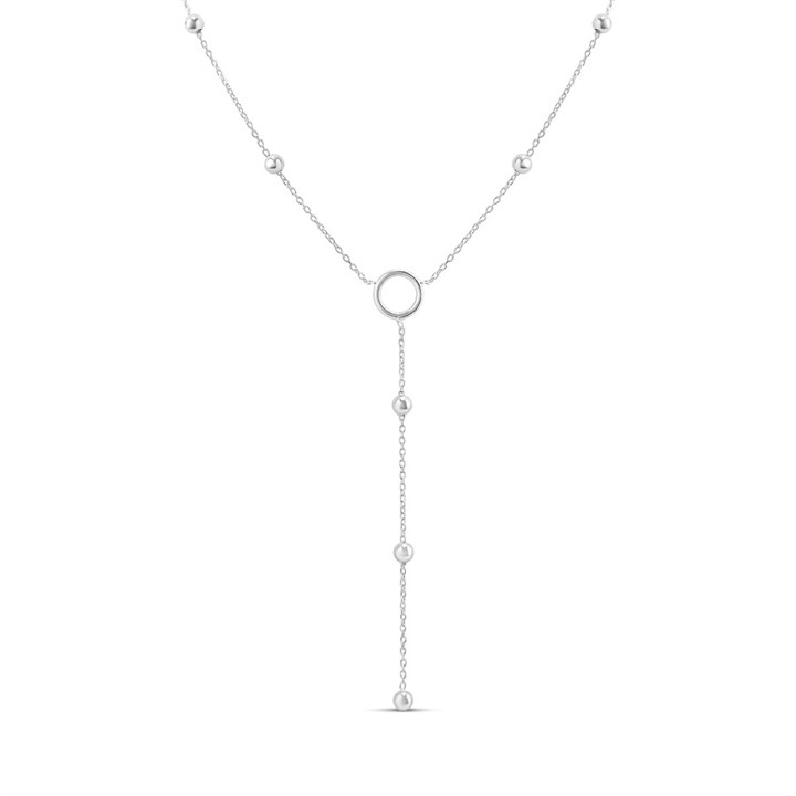 Silver Ball Station Lariat Necklace - F9519