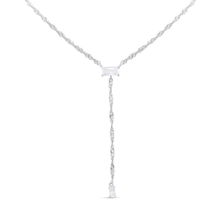 Silver Twist Y Drop Necklace - F9612