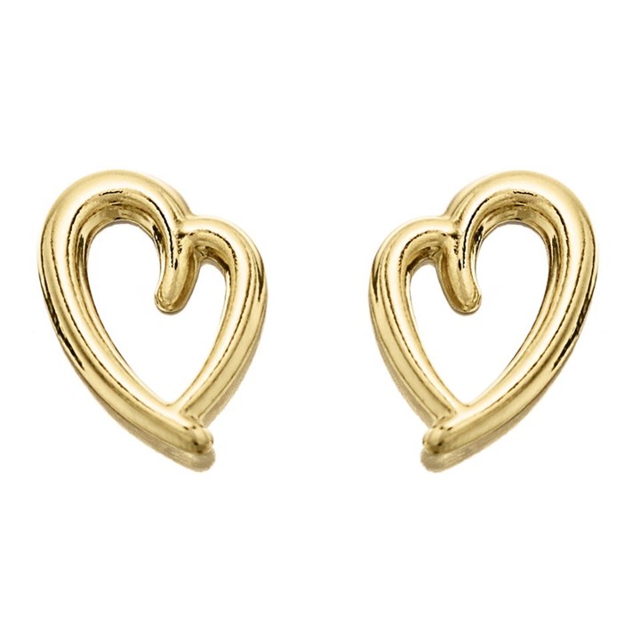 9ct Gold Heart Stud Earrings - 9mm - G0191
