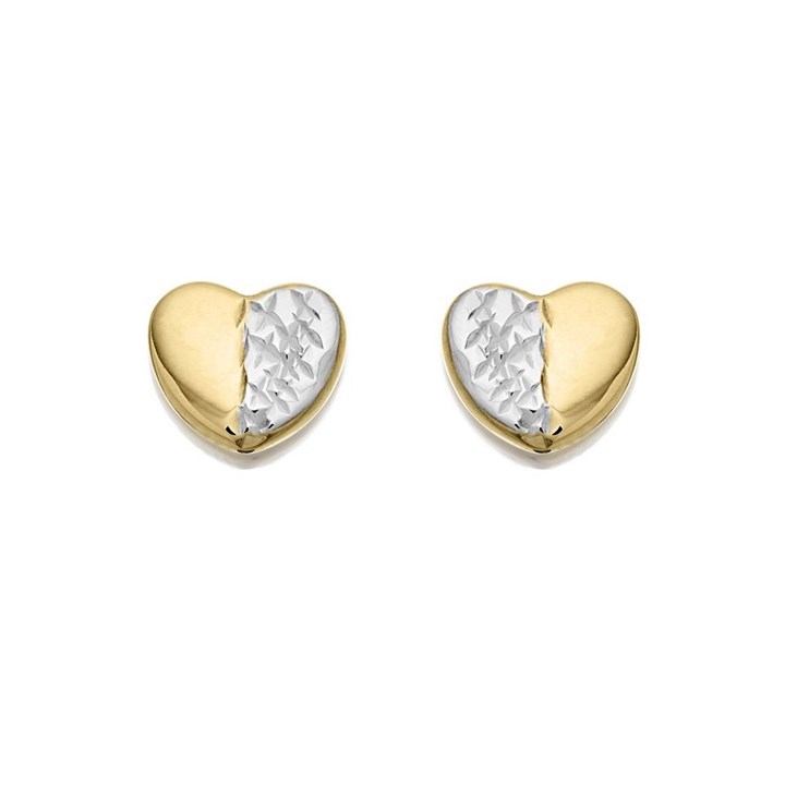 9ct Gold Two Colour Heart Stud Earrings - 7mm - G0314