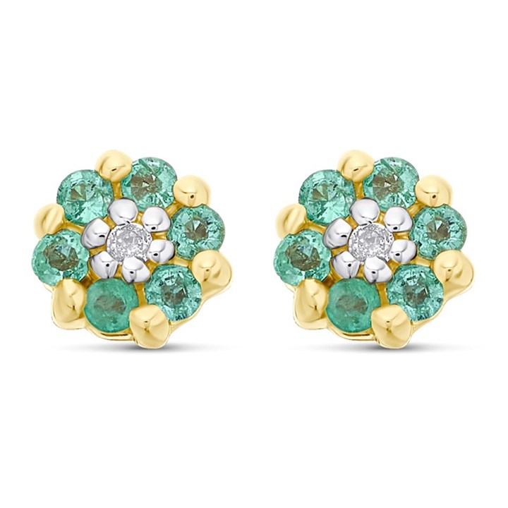 9ct Gold Emerald And Diamond Stud Earrings - G0317