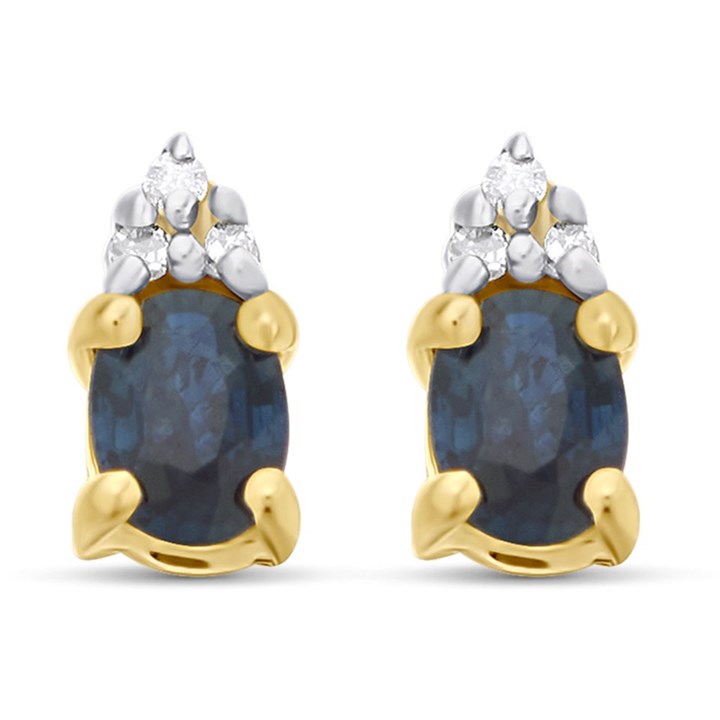 9ct Gold Oval Sapphire And Diamond Stud Earrings - 6mm - G0321