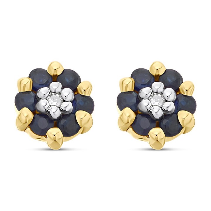 9ct Gold Sapphire And Diamond Stud Earrings - 5mm - G0326