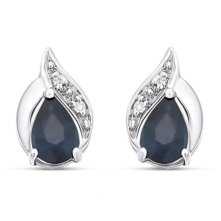 9ct White Gold Sapphire And Diamond Stud Earrings - 10mm - G0327