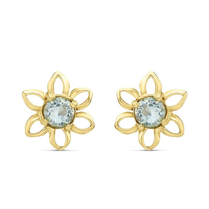 9ct Gold Blue Topaz Flower Stud Earrings - 10mm - G04102