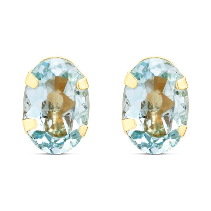 9ct Gold Blue Topaz Oval Stud Earrings - 10mm - G04104