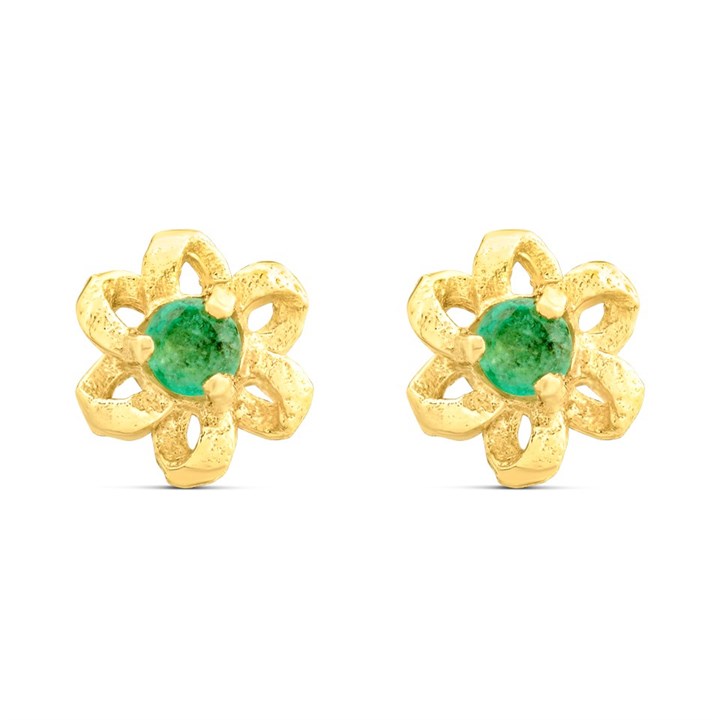 9ct Gold Emerald Flower Stud Earrings - 6mm - G04109