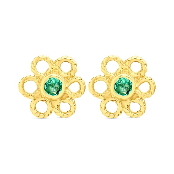9ct Gold Emerald Daisy Stud Earrings - G04114