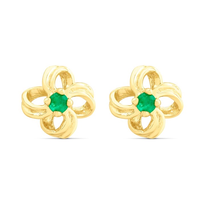 9ct Gold Emerald Flower Stud Earrings - 7mm - G04115