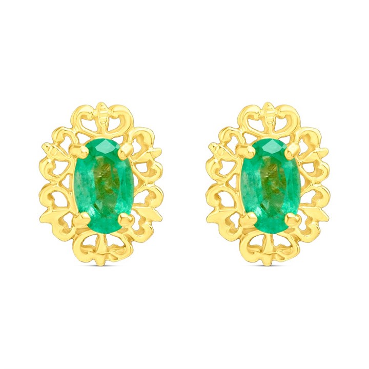 9ct Gold Emerald Fancy Border Earrings - G04116