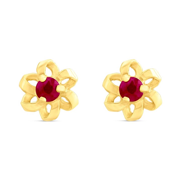 9ct Gold Ruby Flower Stud Earrings - 6mm - G04126