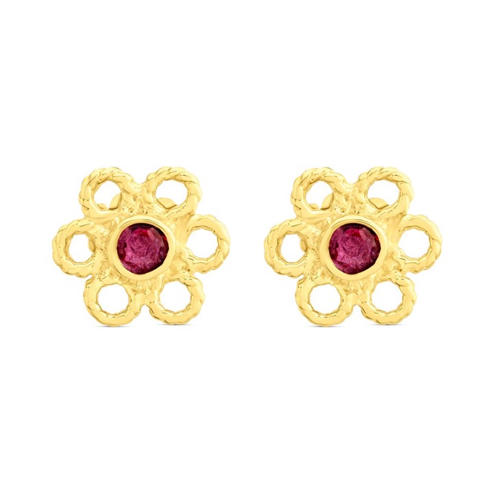 9ct Gold Ruby Daisy Stud Earrings - G04130