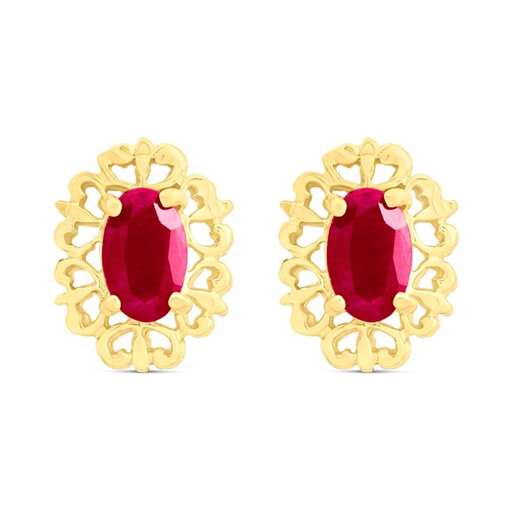 9ct Gold Ruby Fancy Border Stud Earrings - G04132