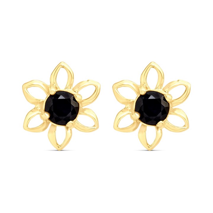 9ct Gold Sapphire Flower Stud Earrings - 10mm - G04133