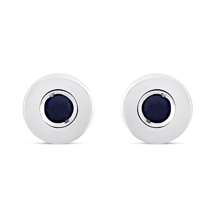 9ct White Gold 5MM Sapphire Rubover Stud Earrings - G04151