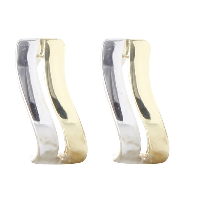 9ct Gold Two Colour Wave Stud Earrings - 10mm - G0464