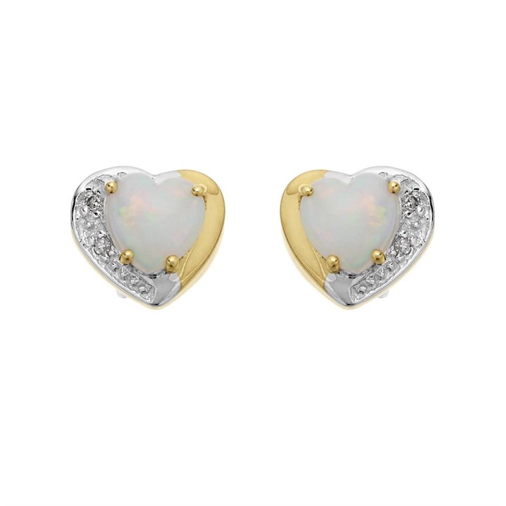 9ct Gold Opal And Diamond Heart Stud Earrings - G0465