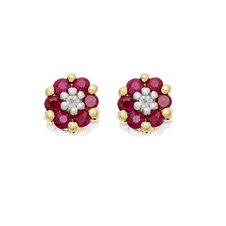 9ct Gold Ruby And Diamond Stud Earrings - G0468
