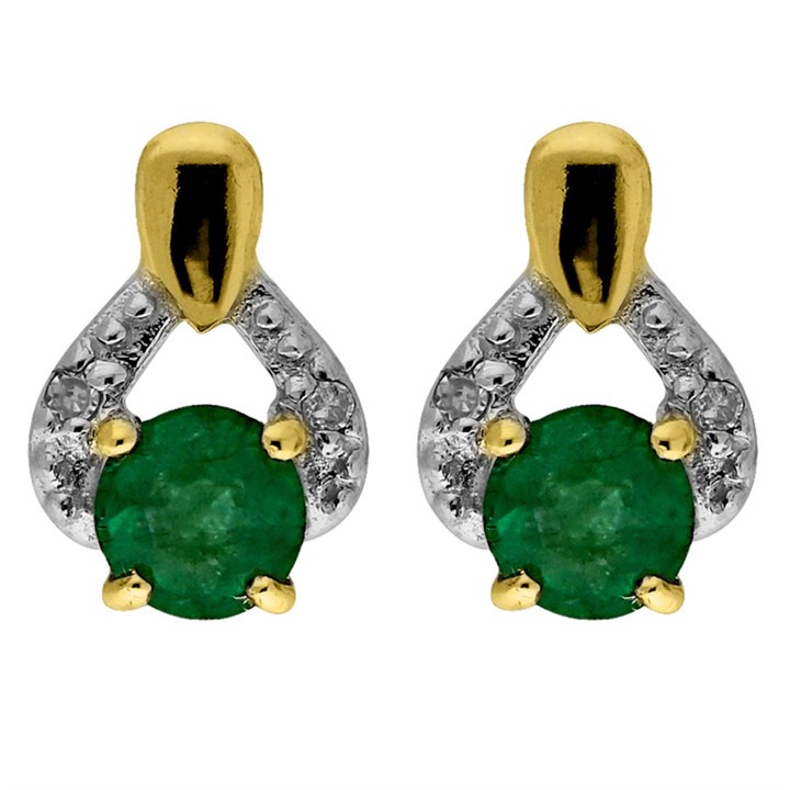 9ct Gold Emerald And Diamond Stud Earrings - G0469