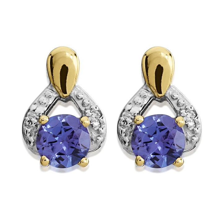 9ct Gold Tanzanite And Diamond Stud Earrings - G0471