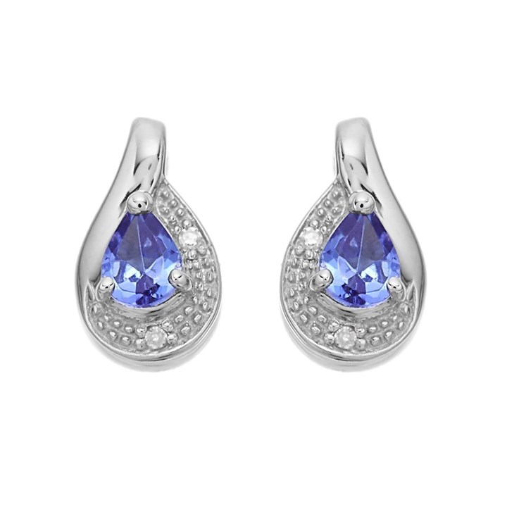 9ct White Gold Tanzanite And Diamond Stud Earrings - 9mm - G0482