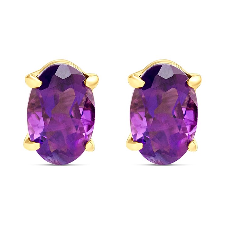 9ct Gold Amethyst Stud Earrings - 6mm - G0497
