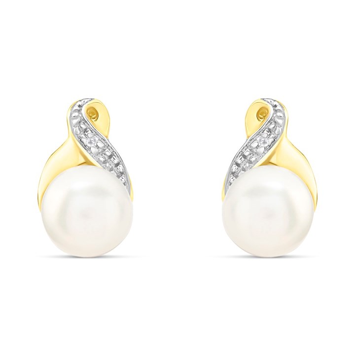 9ct Freshwater Pearl And Diamond Stud Earrings - G0694