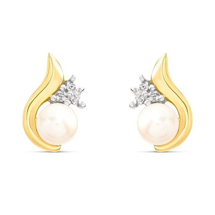 9ct Freshwater Pearl And Diamond Stud Earrings - G0695