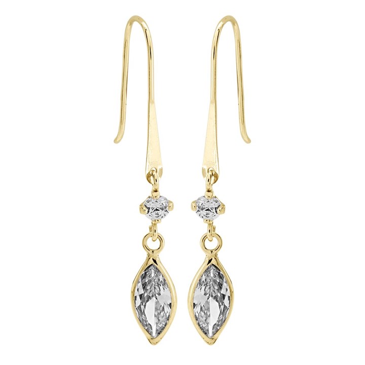 9ct Gold Cubic Zirconia Hook Wire Earrings - 32mm drop - G1056