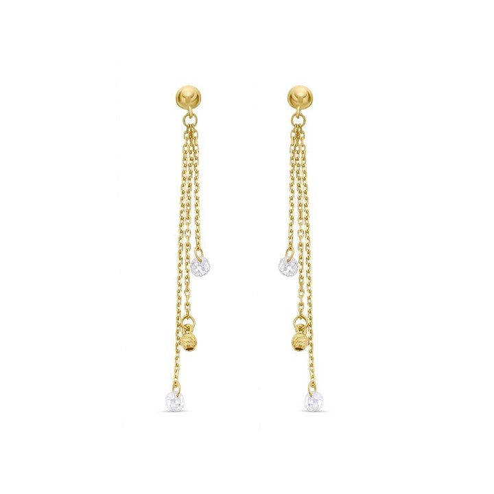 9ct Gold Cubic Zirconia Chain Drop Earrings - 50mm - G1058