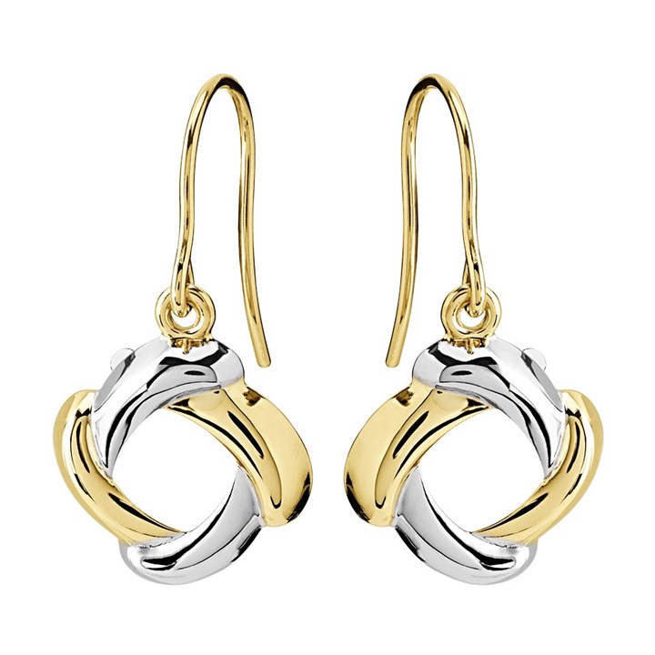 9ct Gold Two Colour Open Knot Hook Wire Earrings - 27mm drop - G1073
