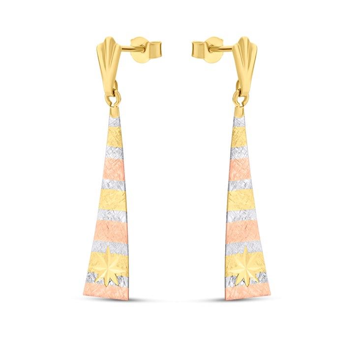 9ct Three Colour Gold Diamond Cut Drop Earrings - G1083