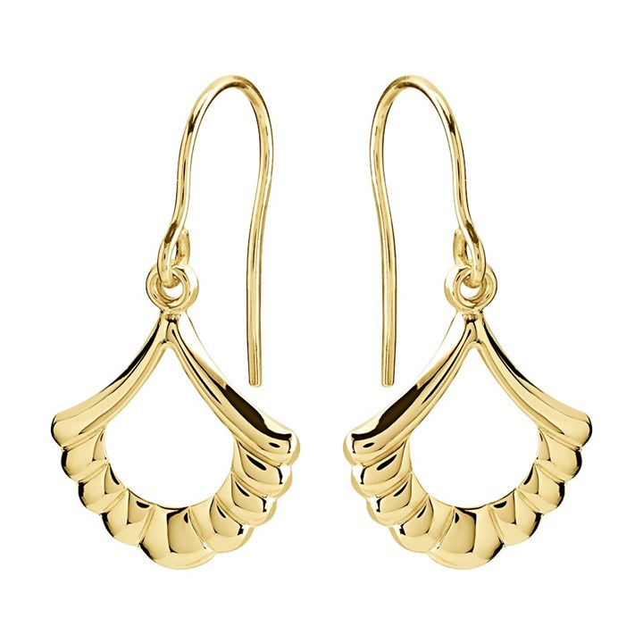 9ct Gold Fan Hook Wire Earrings - 26mm drop - G1115