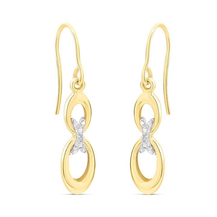 9ct Gold Diamond Kiss Oval Drop Earrings - G1116