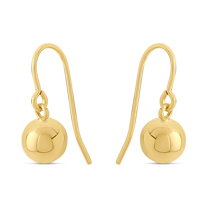 9ct Gold 7mm Ball Hook-Wire Drop Earrings - G1117