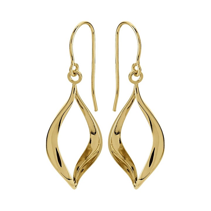 9ct Gold Open Teardrop Hook Wire Earrings - 32mm drop - G1237