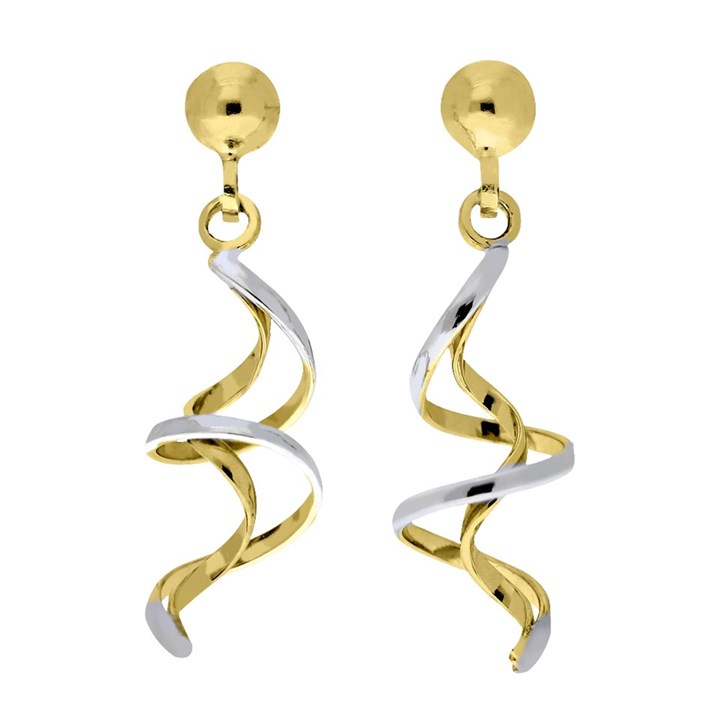 9ct Gold Two Colour Spiral Drop Earrings - G14103