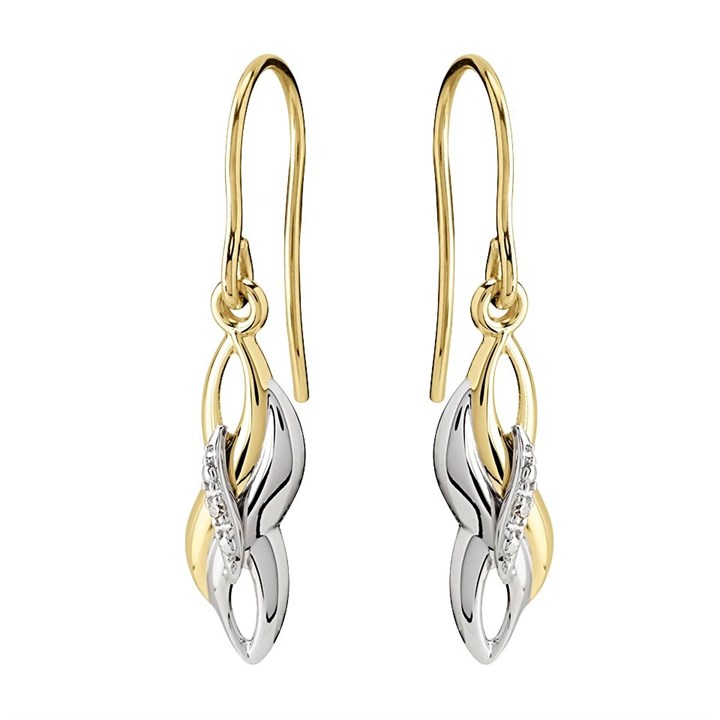 9ct Gold Two Colour Diamond Crossover Hook Wire Earrings - 29mm drop - G14110