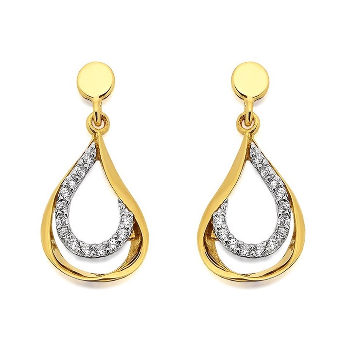 9ct Gold Cubic Zirconia Twist Drop Earrings - 18mm drop - G1520