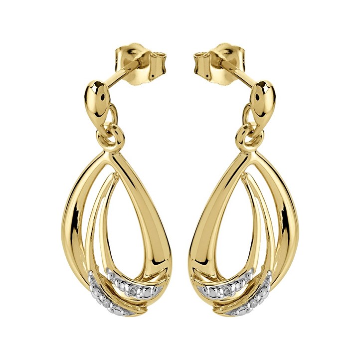 9ct Gold Diamond Drop Earrings - 22mm drop - G1524