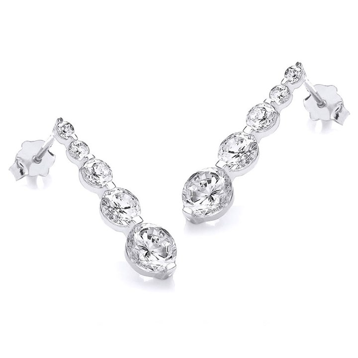 9ct White Gold Cubic Zirconia Drop Earrings - 20mm drop - G1526