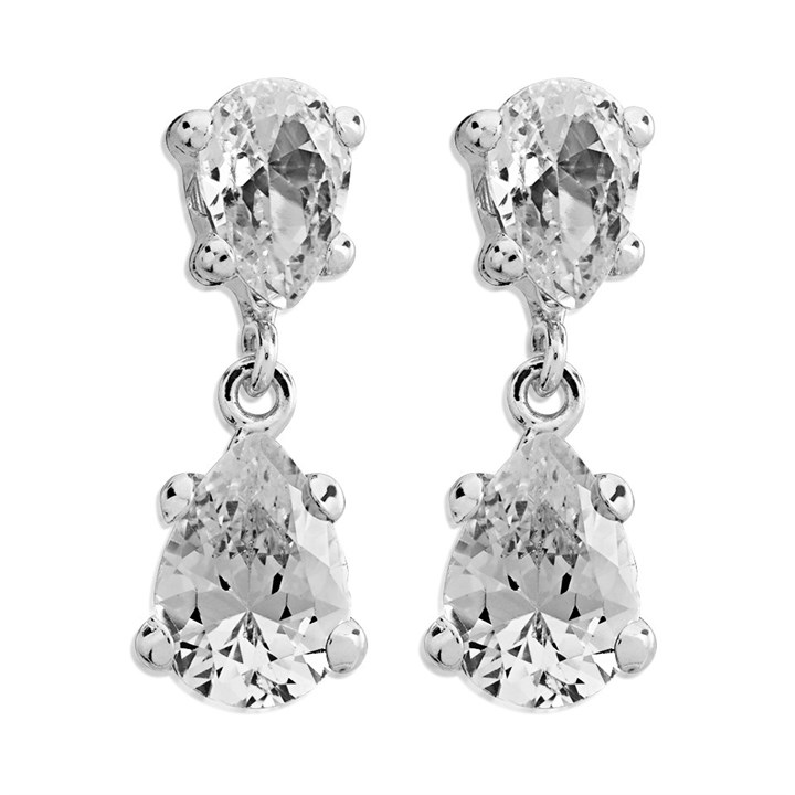 9ct White Gold Cubic Zirconia Pear Drop Earrings - 16mm drop - G1527