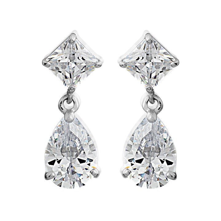 9ct White Gold Cubic Zirconia Drop Earrings - 15mm drop - G1529