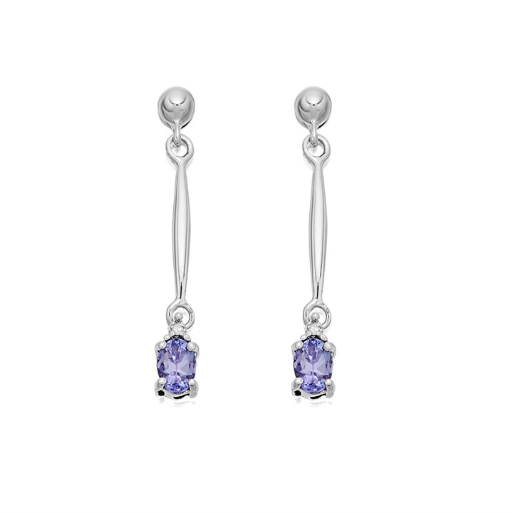9ct White Gold Tanzanite And Diamond Drop Earrings - 6pts per pair - G1843